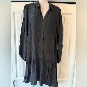 Express jet black drop waist ruffle dress M medium new $88